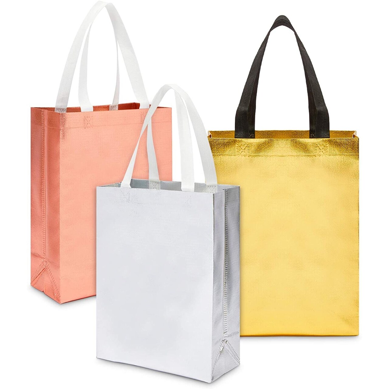 Reusable Grocery Shopping Tote Bags in 3 Metallic Colors (Medium, 12 Pack)